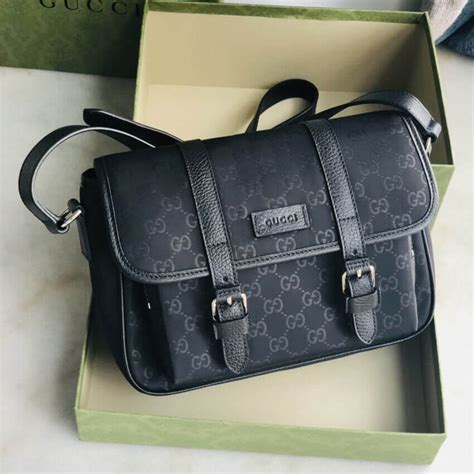 gucci black nylon gg guccissima messenger bag|vintage Gucci neo Messenger bag.